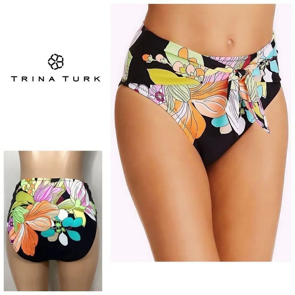 New.Trina Turk floral high waisted bikini bottom. 12. Retails $84